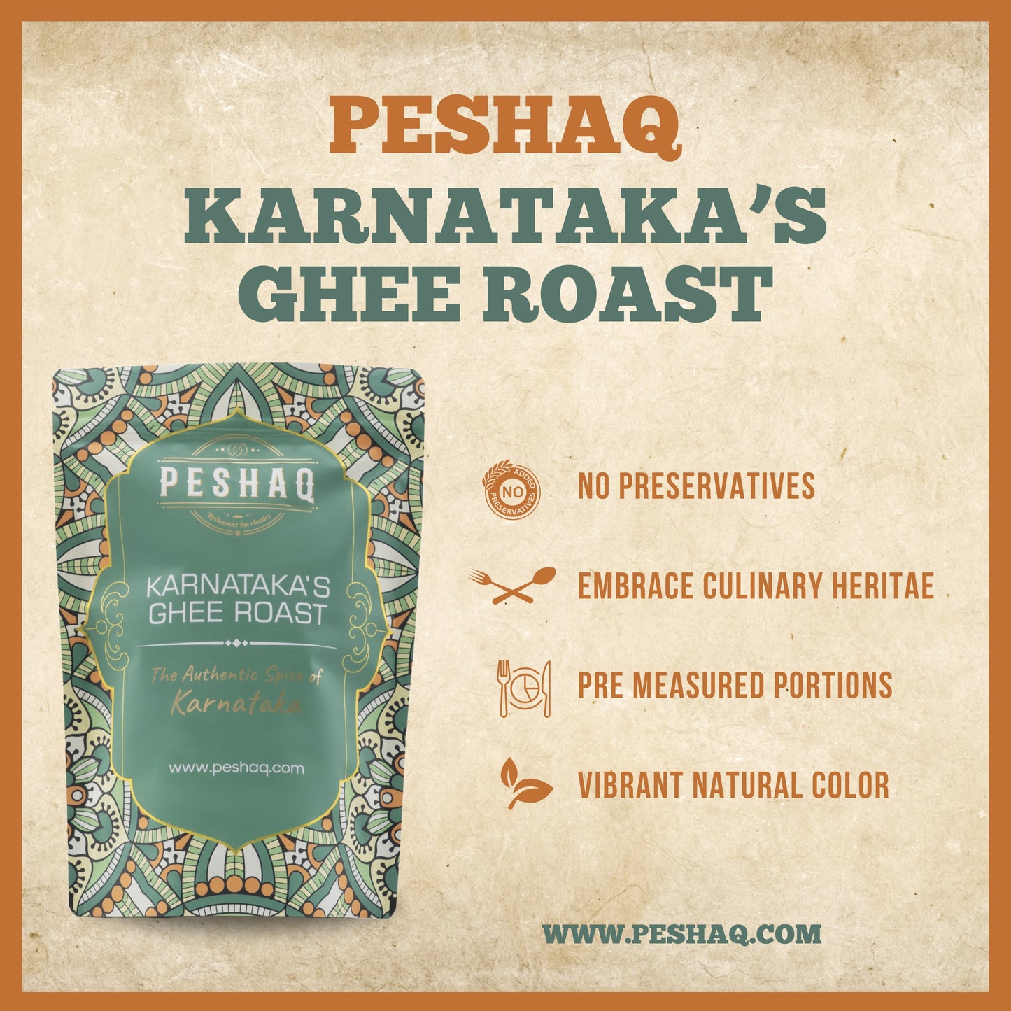 PESHAQ's Original Karnataka Ghee Roast Masala Paste (Raw, Not Curry Paste) | 2 Sachets – Serves 4–6