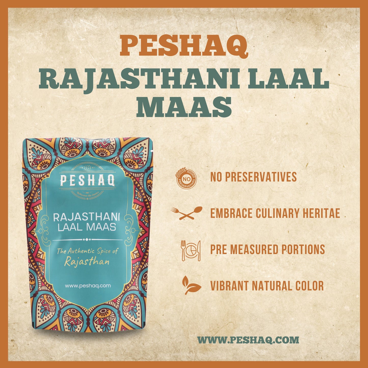 PESHAQ's Original Laal Maas Masala Paste (Raw, Not Curry Paste) | 2 Sachets – Serves 4–6