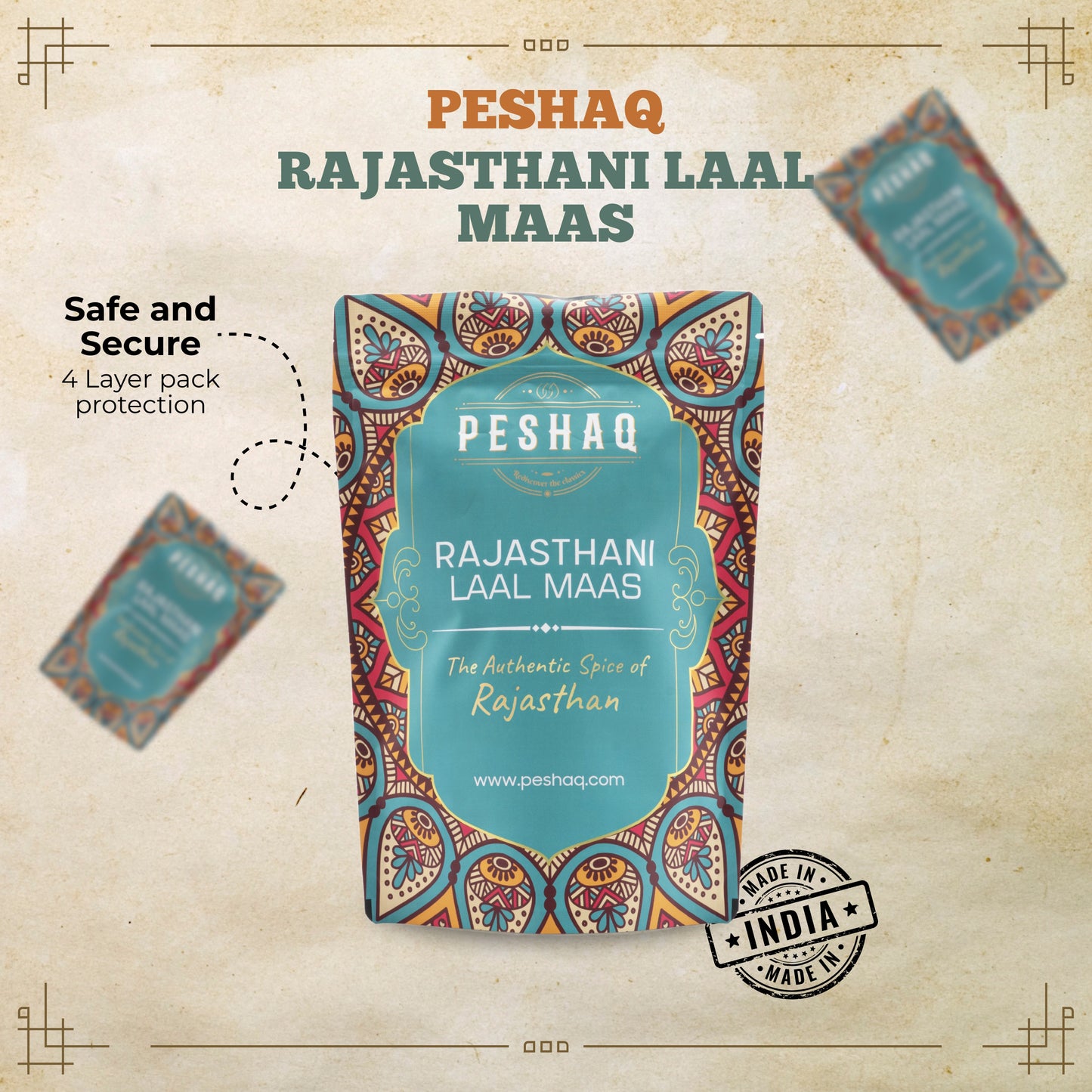 PESHAQ's Original Laal Maas Masala Paste (Raw, Not Curry Paste) | 2 Sachets – Serves 4–6